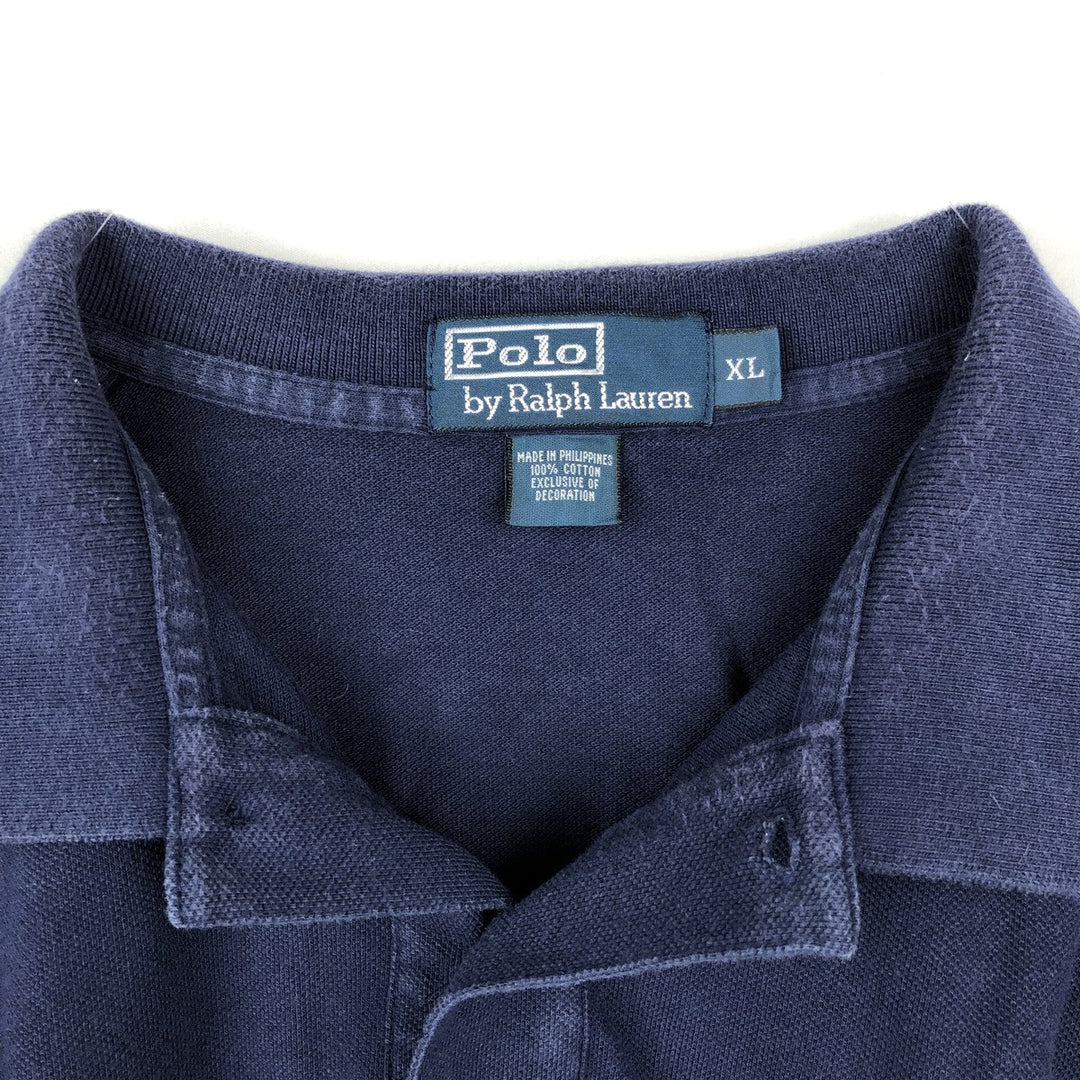 Ralph Lauren POLO by Ralph Lauren short sleeve polo shirt, men's XL size cotton navy blue type Vintage Second Hand