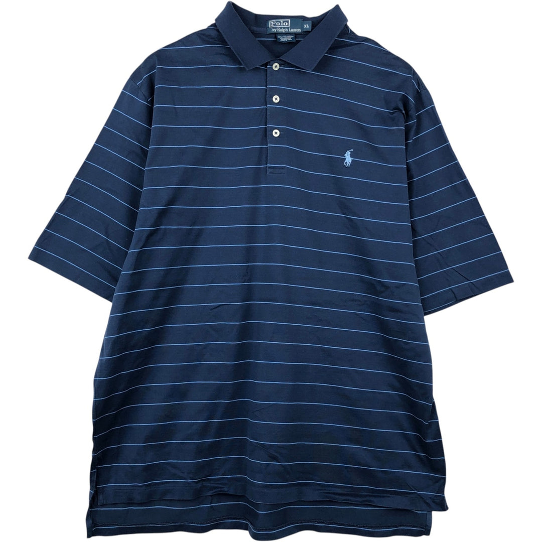 Ralph Lauren POLO by Ralph Lauren short sleeve striped polo shirt, men's XL size Pima Cotton navy blue type Vintage Second Hand
