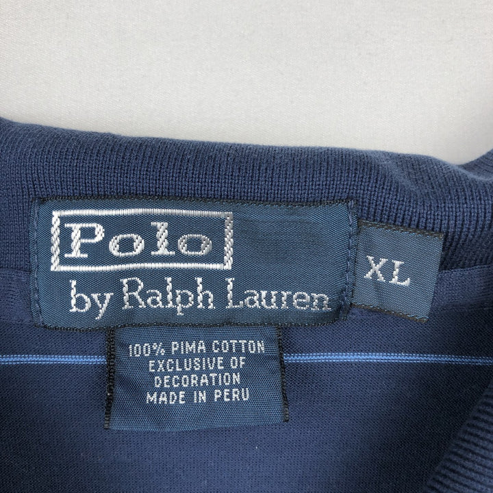 Ralph Lauren POLO by Ralph Lauren short sleeve striped polo shirt, men's XL size Pima Cotton navy blue type Vintage Second Hand