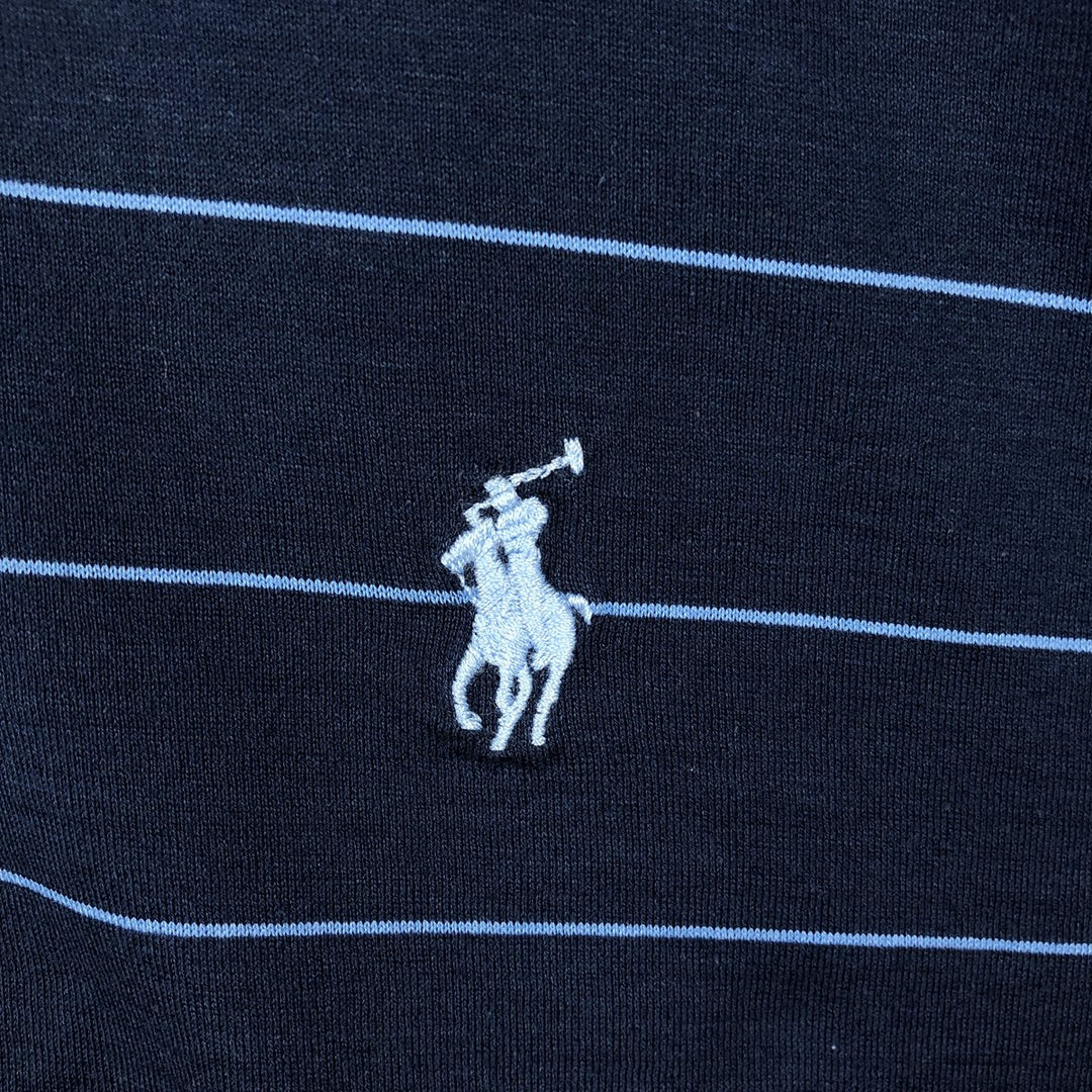 Ralph Lauren POLO by Ralph Lauren short sleeve striped polo shirt, men's XL size Pima Cotton navy blue type Vintage Second Hand