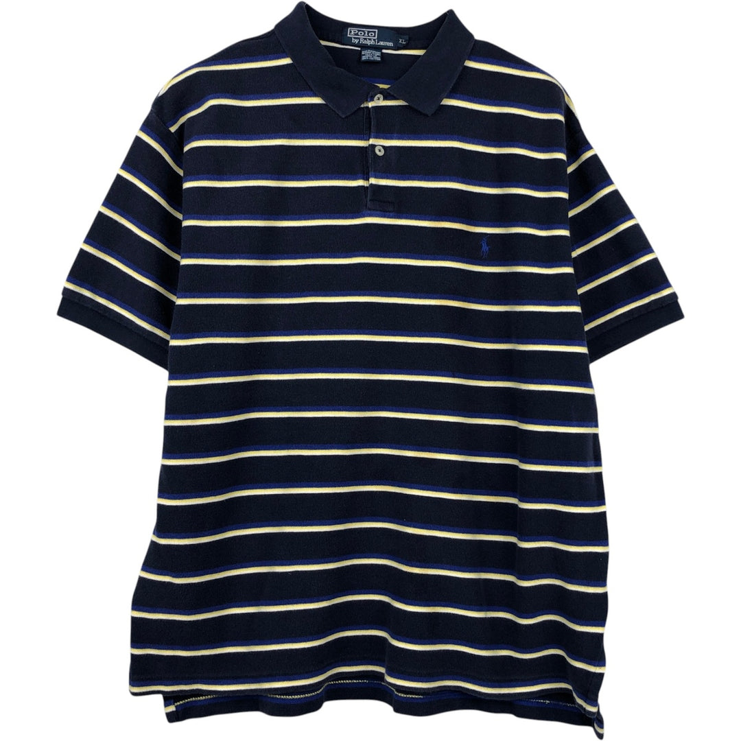 Ralph Lauren POLO by Ralph Lauren short sleeve striped polo shirt, men's XL size cotton navy blue type Vintage Second Hand
