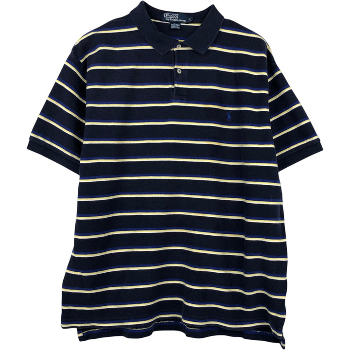 Ralph Lauren POLO by Ralph Lauren short sleeve striped polo shirt, men's XL size cotton navy blue type Vintage Second Hand