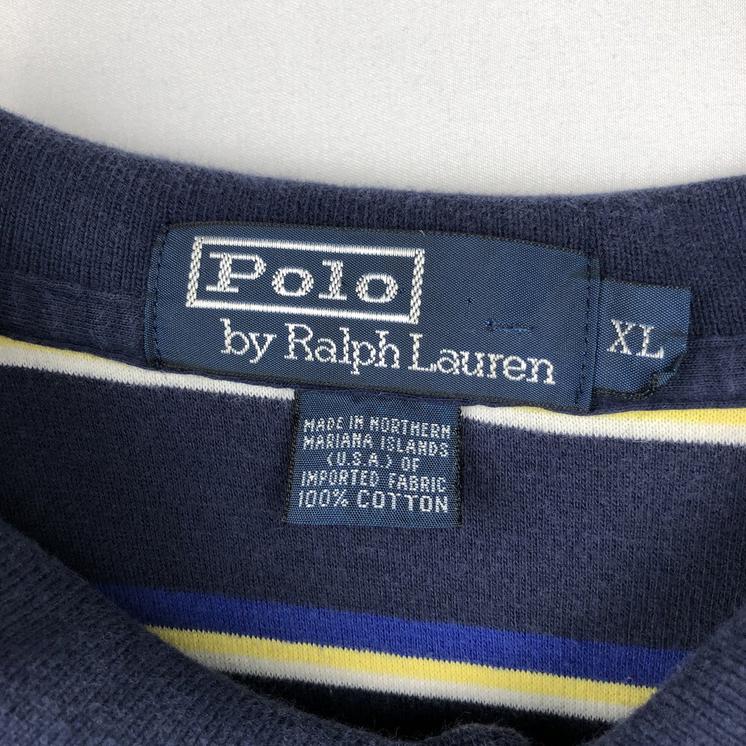 Ralph Lauren POLO by Ralph Lauren short sleeve striped polo shirt, men's XL size cotton navy blue type Vintage Second Hand