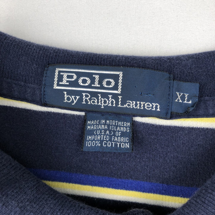 Ralph Lauren POLO by Ralph Lauren short sleeve striped polo shirt, men's XL size cotton navy blue type Vintage Second Hand