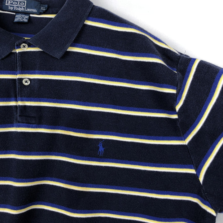 Ralph Lauren POLO by Ralph Lauren short sleeve striped polo shirt, men's XL size cotton navy blue type Vintage Second Hand