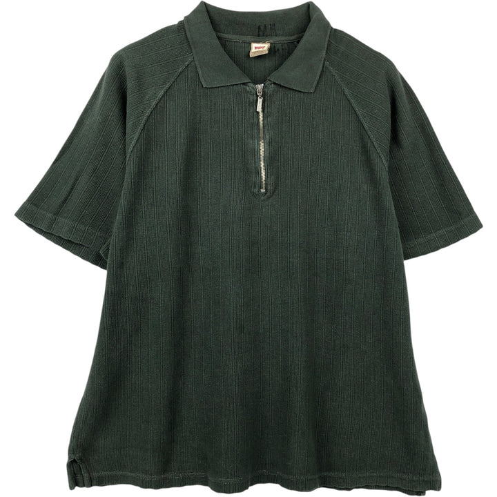 Levi's Half-Zip Short-Sleeve Polo Shirt, Men's Size L (approx.) cotton Green type dark green Vintage Second Hand