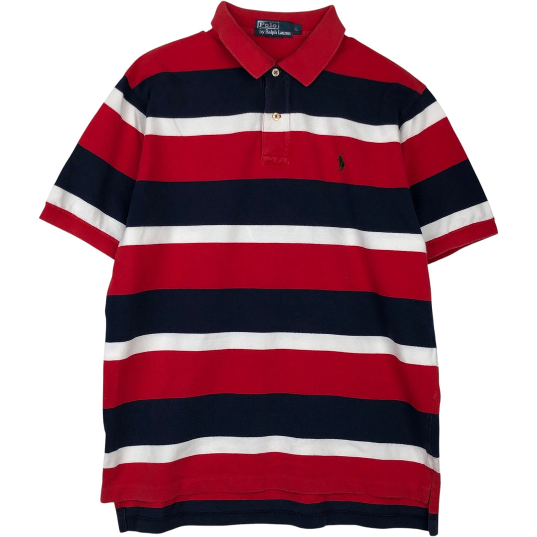 Ralph Lauren POLO by Ralph Lauren Multi-border short sleeve striped polo shirt Men's size L cotton red type Vintage Second Hand