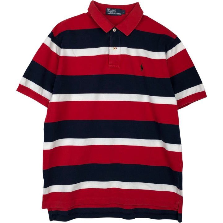 Ralph Lauren POLO by Ralph Lauren Multi-border short sleeve striped polo shirt Men's size L cotton red type Vintage Second Hand