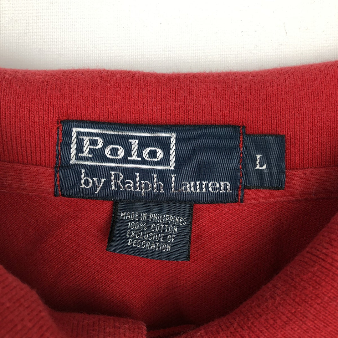 Ralph Lauren POLO by Ralph Lauren Multi-border short sleeve striped polo shirt Men's size L cotton red type Vintage Second Hand