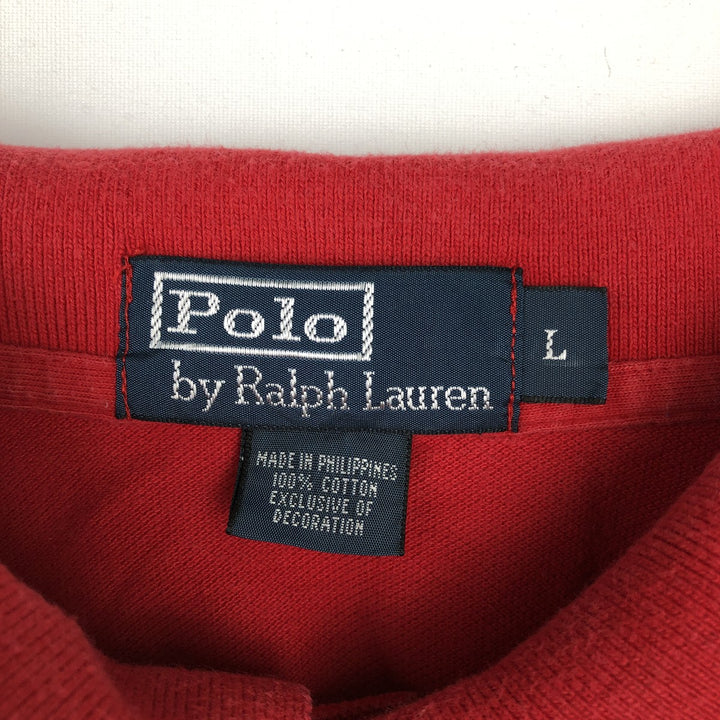 Ralph Lauren POLO by Ralph Lauren Multi-border short sleeve striped polo shirt Men's size L cotton red type Vintage Second Hand