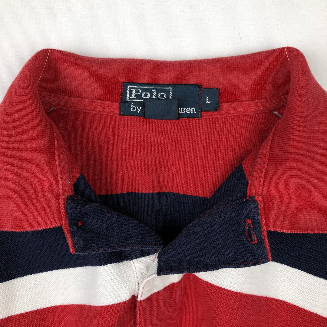 Ralph Lauren POLO by Ralph Lauren Multi-border short sleeve striped polo shirt Men's size L cotton red type Vintage Second Hand