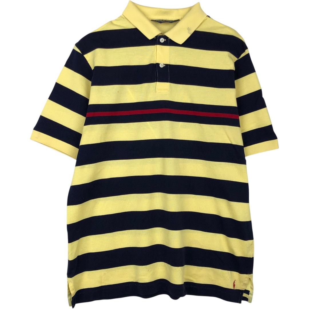 Vintage 1990'S Ralph Lauren POLO GOLF short-sleeved striped polo shirt, men's size L (approx.). Pima Cotton yellow type Vintage Second Hand