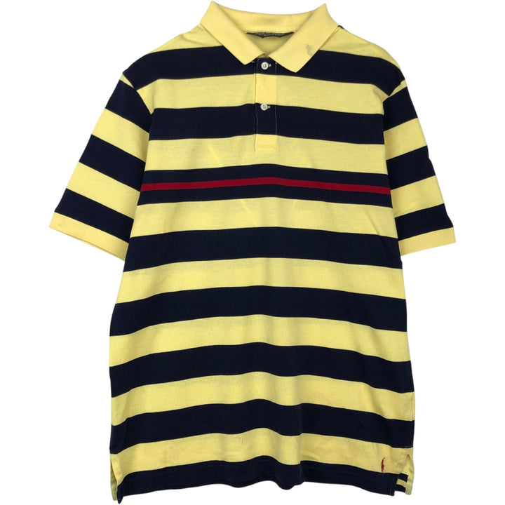 Vintage 1990'S Ralph Lauren POLO GOLF short-sleeved striped polo shirt, men's size L (approx.). Pima Cotton yellow type Vintage Second Hand