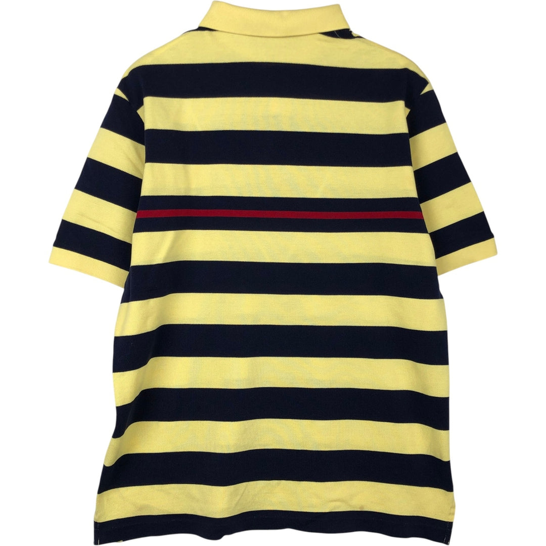 Vintage 1990'S Ralph Lauren POLO GOLF short-sleeved striped polo shirt, men's size L (approx.). Pima Cotton yellow type Vintage Second Hand