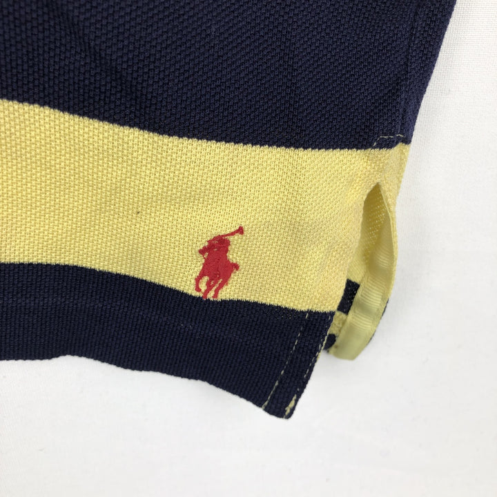 Vintage 1990'S Ralph Lauren POLO GOLF short-sleeved striped polo shirt, men's size L (approx.). Pima Cotton yellow type Vintage Second Hand