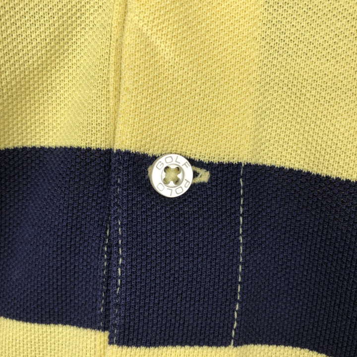 Vintage 1990'S Ralph Lauren POLO GOLF short-sleeved striped polo shirt, men's size L (approx.). Pima Cotton yellow type Vintage Second Hand
