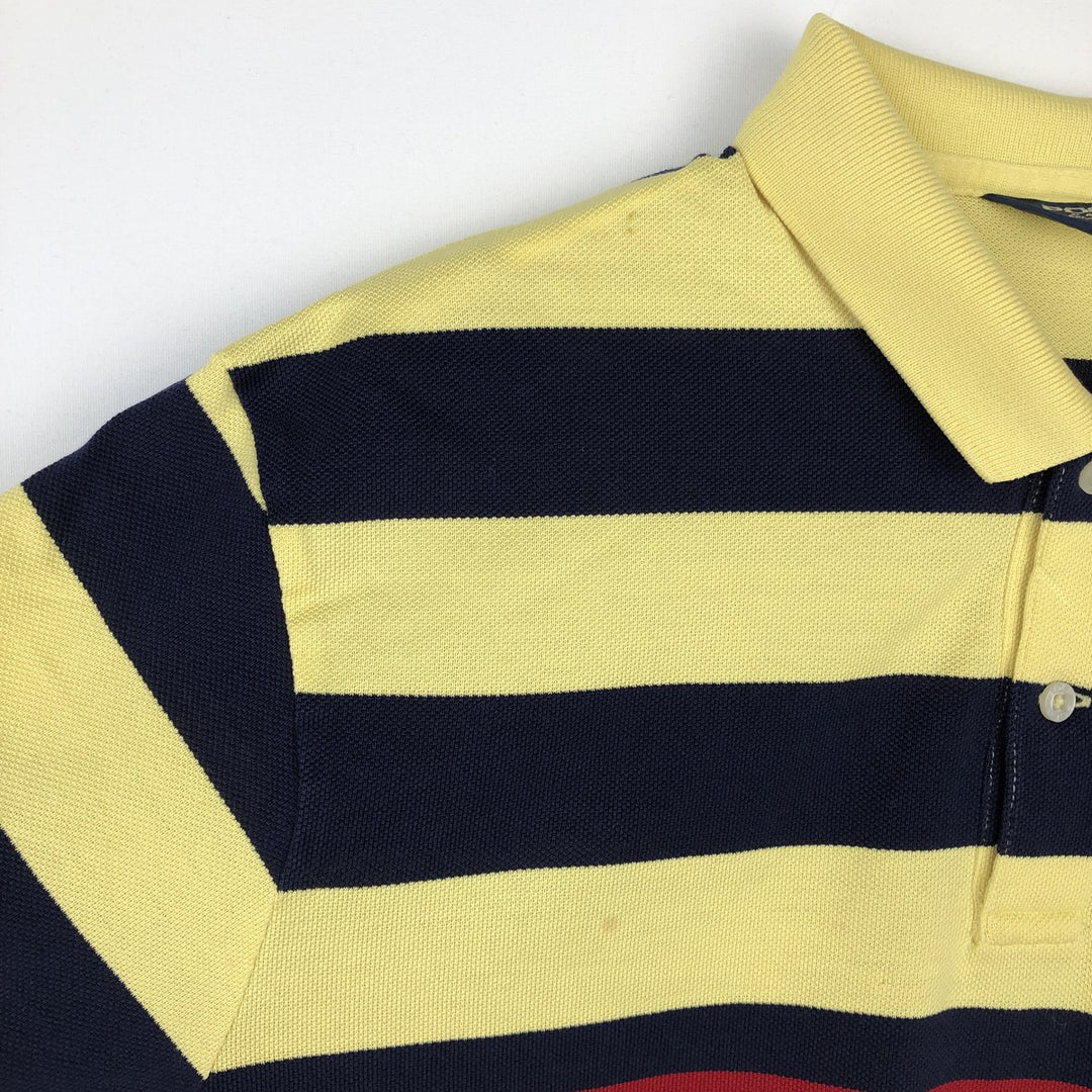 Vintage 1990'S Ralph Lauren POLO GOLF short-sleeved striped polo shirt, men's size L (approx.). Pima Cotton yellow type Vintage Second Hand