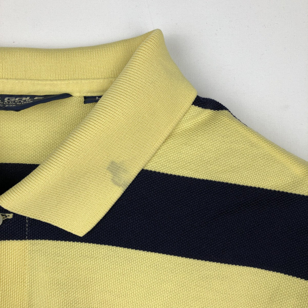 Vintage 1990'S Ralph Lauren POLO GOLF short-sleeved striped polo shirt, men's size L (approx.). Pima Cotton yellow type Vintage Second Hand