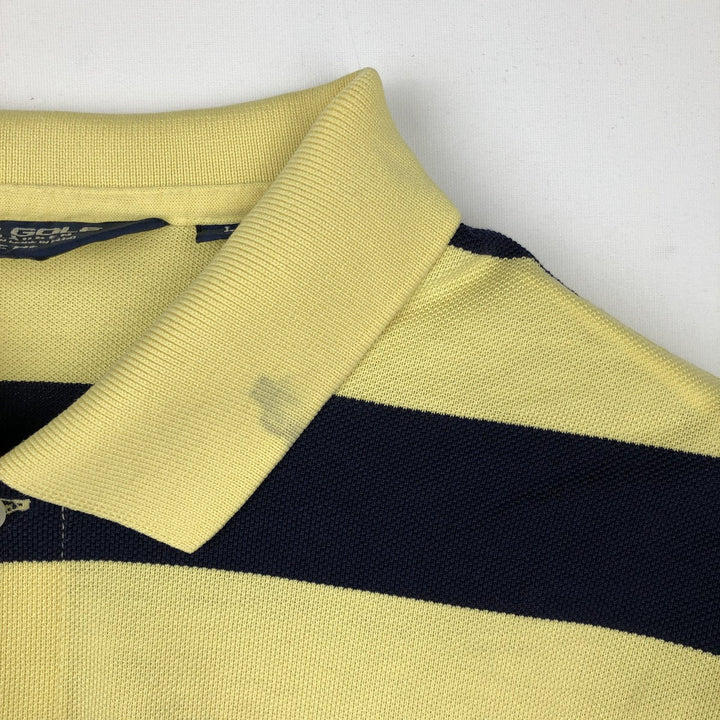 Vintage 1990'S Ralph Lauren POLO GOLF short-sleeved striped polo shirt, men's size L (approx.). Pima Cotton yellow type Vintage Second Hand
