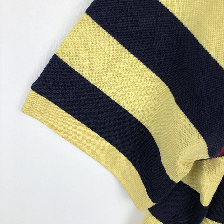 Vintage 1990'S Ralph Lauren POLO GOLF short-sleeved striped polo shirt, men's size L (approx.). Pima Cotton yellow type Vintage Second Hand