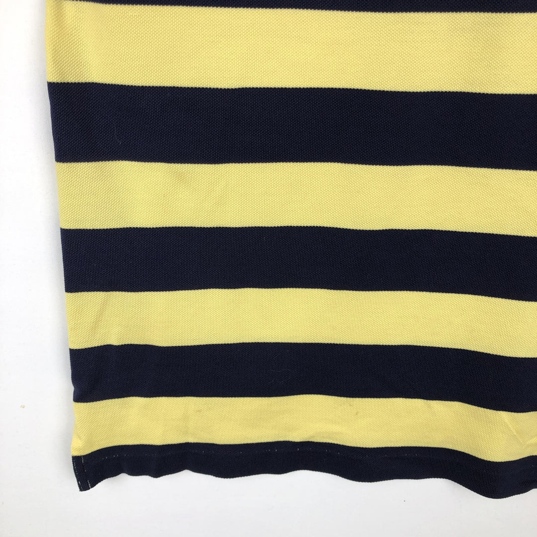 Vintage 1990'S Ralph Lauren POLO GOLF short-sleeved striped polo shirt, men's size L (approx.). Pima Cotton yellow type Vintage Second Hand
