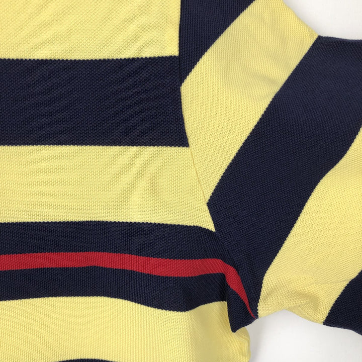 Vintage 1990'S Ralph Lauren POLO GOLF short-sleeved striped polo shirt, men's size L (approx.). Pima Cotton yellow type Vintage Second Hand