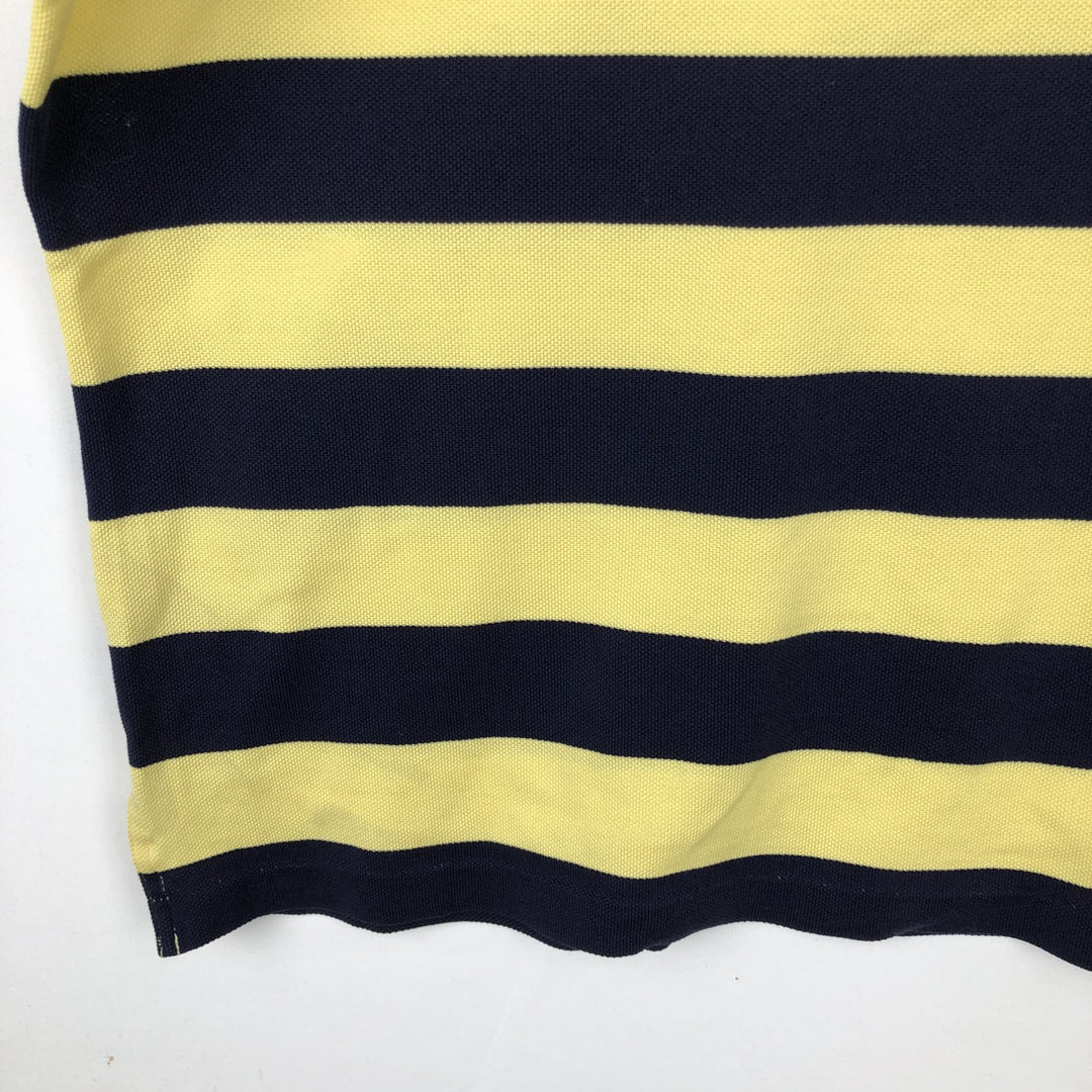 Vintage 1990'S Ralph Lauren POLO GOLF short-sleeved striped polo shirt, men's size L (approx.). Pima Cotton yellow type Vintage Second Hand