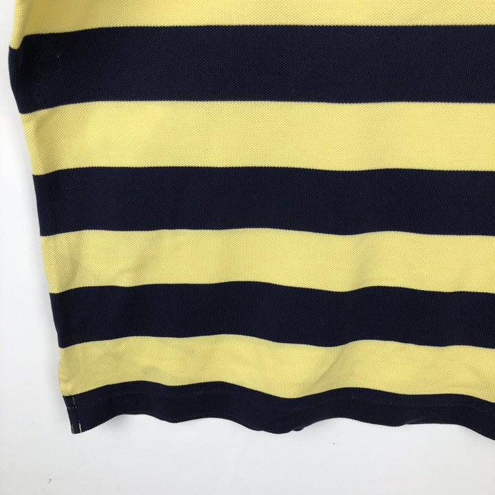 Vintage 1990'S Ralph Lauren POLO GOLF short-sleeved striped polo shirt, men's size L (approx.). Pima Cotton yellow type Vintage Second Hand