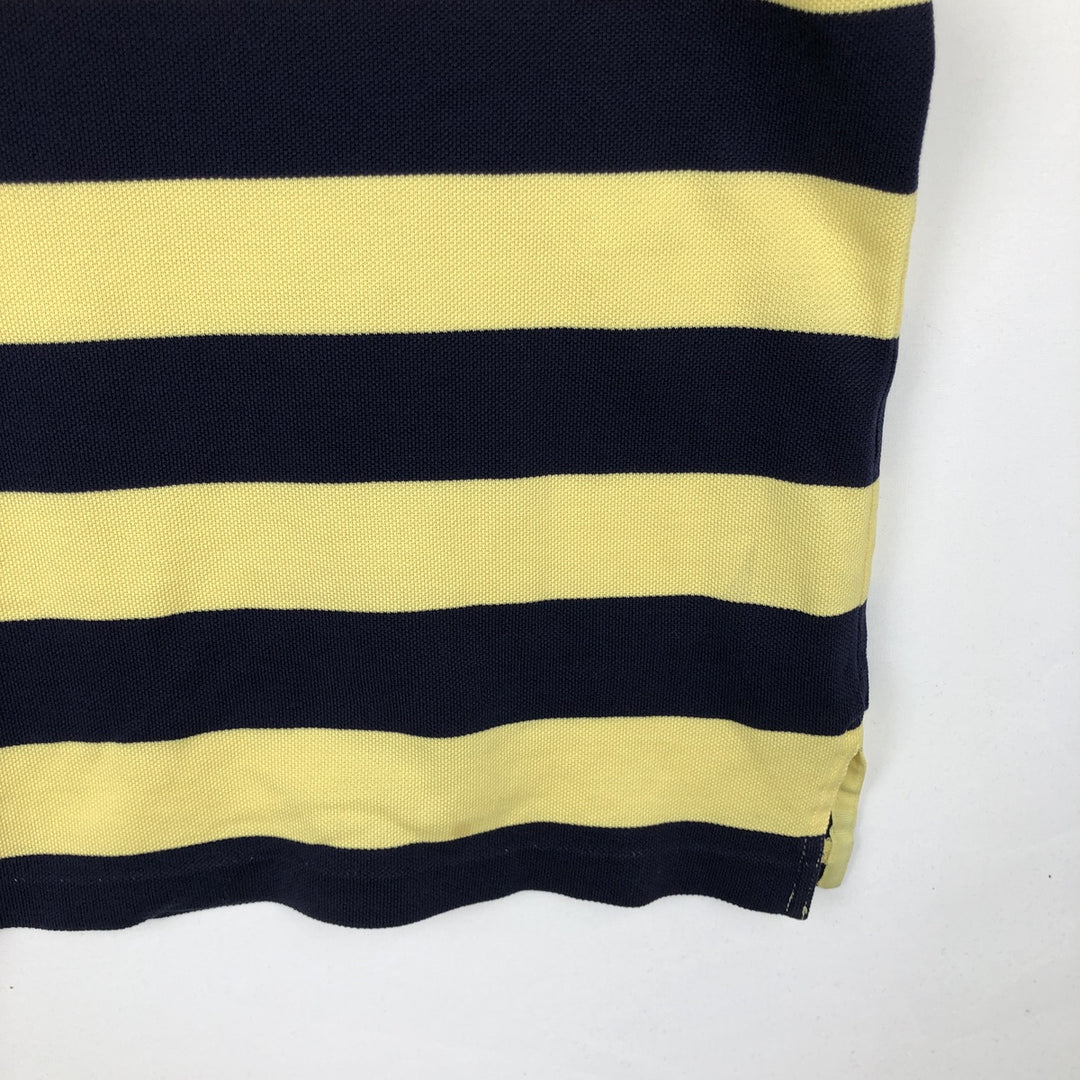 Vintage 1990'S Ralph Lauren POLO GOLF short-sleeved striped polo shirt, men's size L (approx.). Pima Cotton yellow type Vintage Second Hand