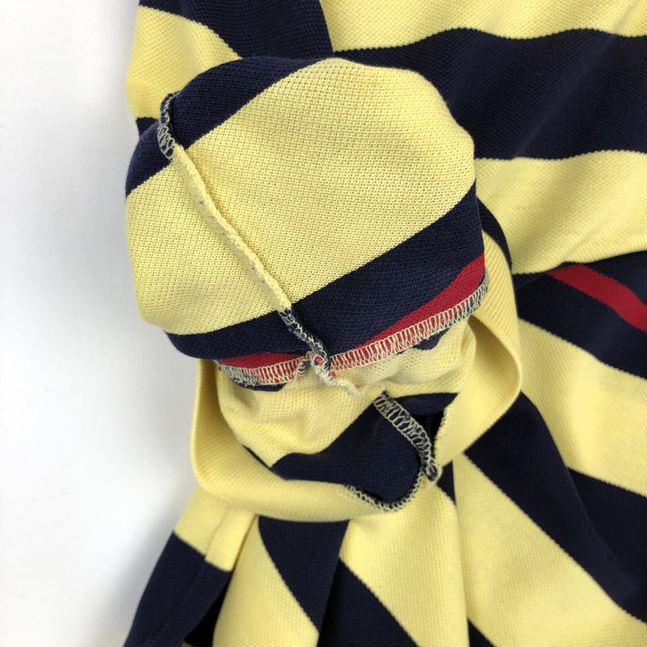 Vintage 1990'S Ralph Lauren POLO GOLF short-sleeved striped polo shirt, men's size L (approx.). Pima Cotton yellow type Vintage Second Hand