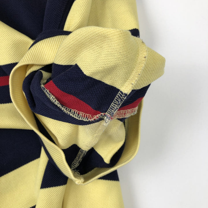 Vintage 1990'S Ralph Lauren POLO GOLF short-sleeved striped polo shirt, men's size L (approx.). Pima Cotton yellow type Vintage Second Hand