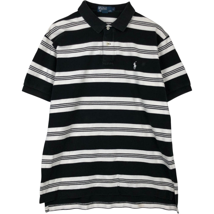 Ralph Lauren POLO by Ralph Lauren short sleeve striped polo shirt, men's size L cotton black type Vintage Second Hand
