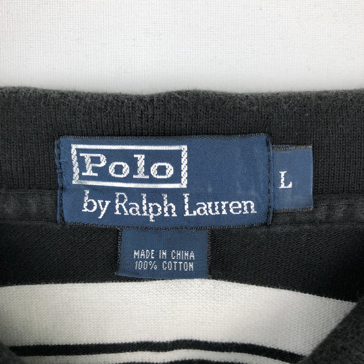 Ralph Lauren POLO by Ralph Lauren short sleeve striped polo shirt, men's size L cotton black type Vintage Second Hand