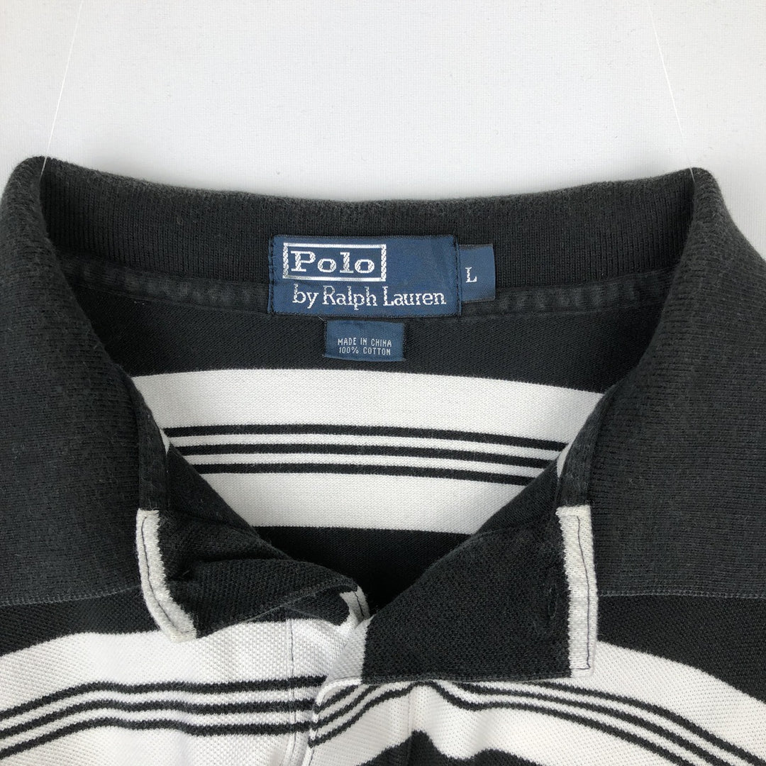 Ralph Lauren POLO by Ralph Lauren short sleeve striped polo shirt, men's size L cotton black type Vintage Second Hand