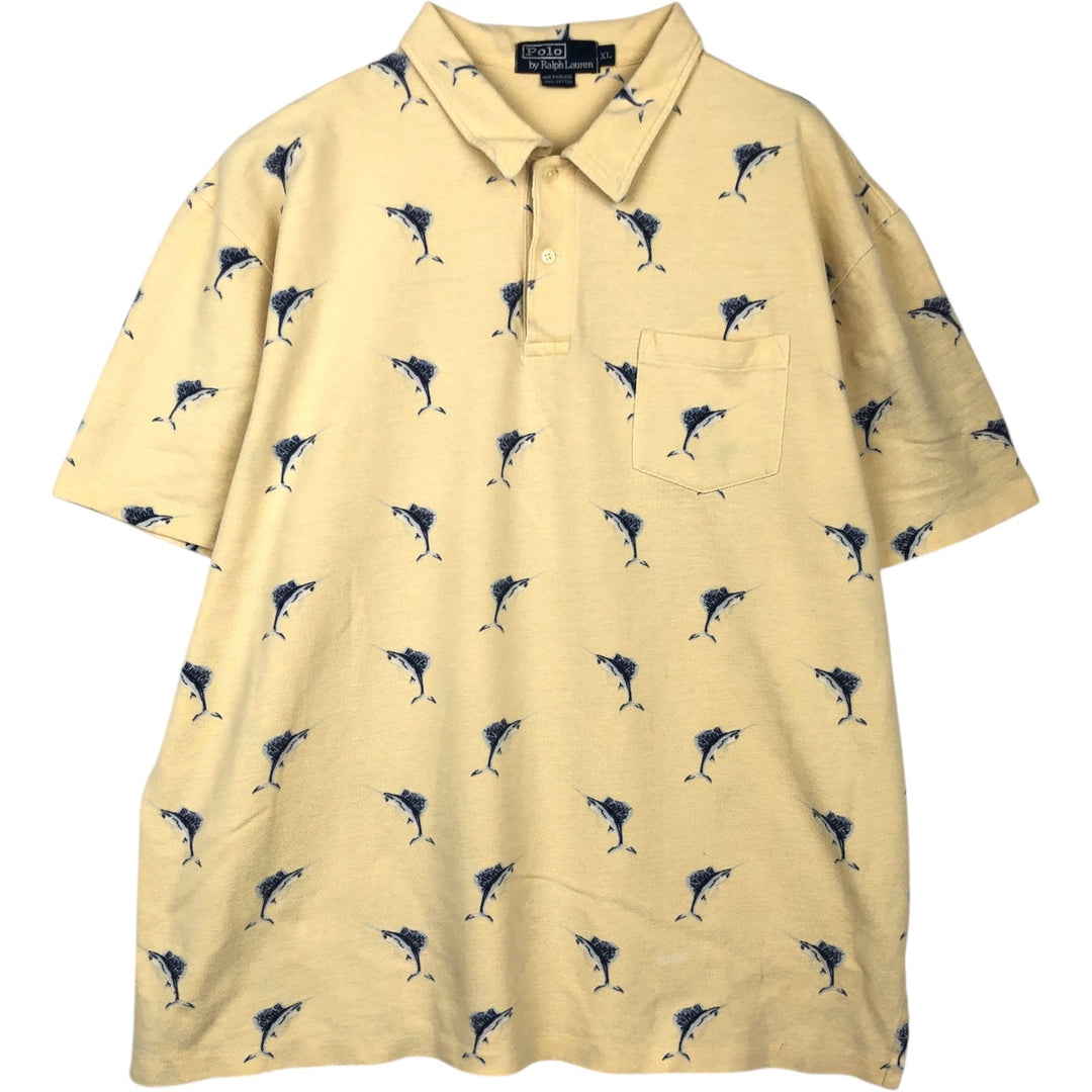 Ralph Lauren POLO by Ralph Lauren Fish Pattern Short Sleeve Polo Shirt Men's XL cotton yellow type Vintage Second Hand