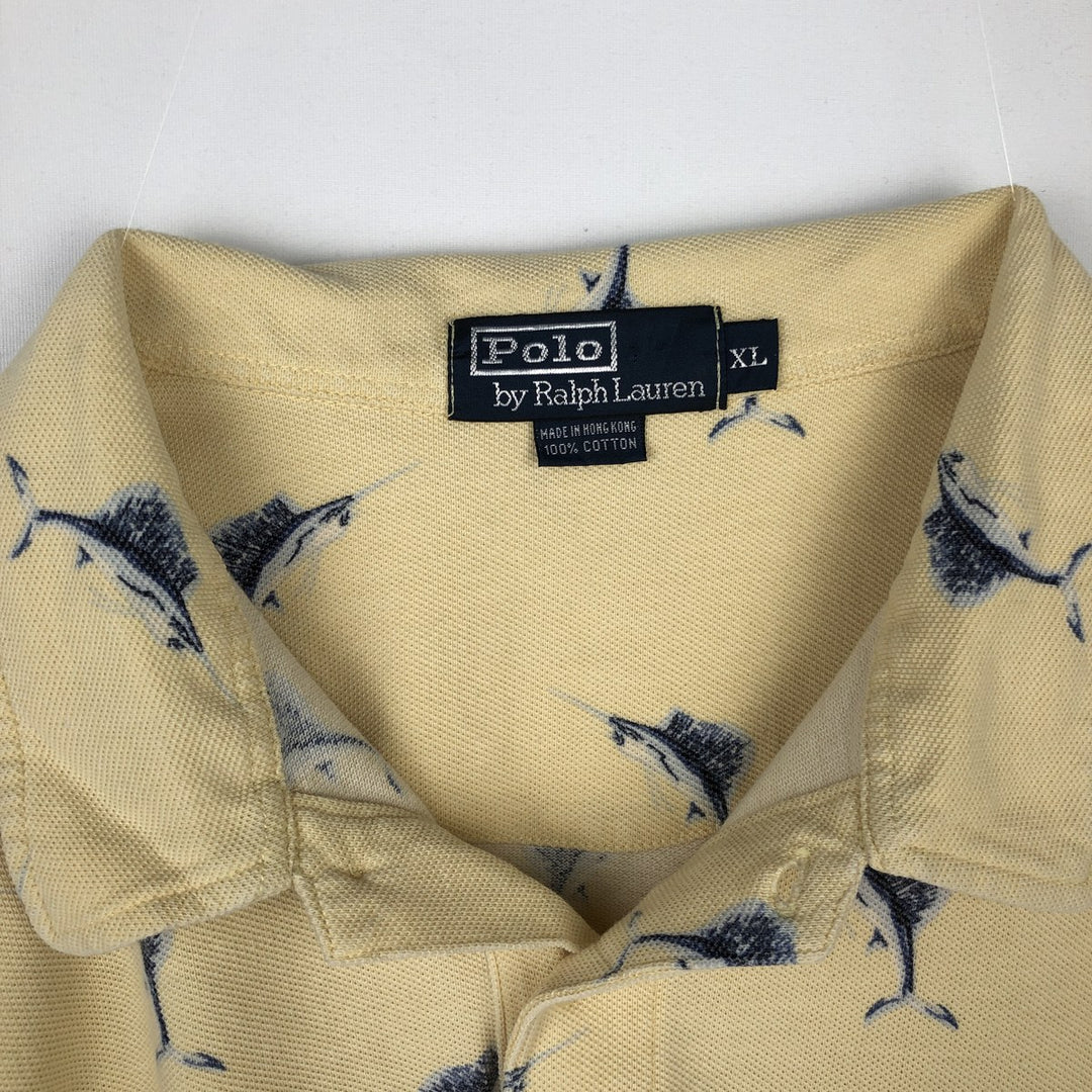Ralph Lauren POLO by Ralph Lauren Fish Pattern Short Sleeve Polo Shirt Men's XL cotton yellow type Vintage Second Hand