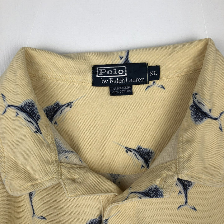 Ralph Lauren POLO by Ralph Lauren Fish Pattern Short Sleeve Polo Shirt Men's XL cotton yellow type Vintage Second Hand