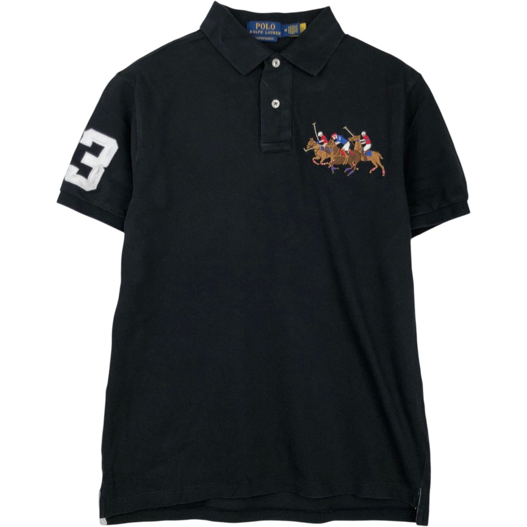 Ralph Lauren POLO RALPH LAUREN CUSTOM SLIM FIT Triple Pony Short-Sleeve Polo Shirt (Men's Size M) cotton black type Vintage Second Hand