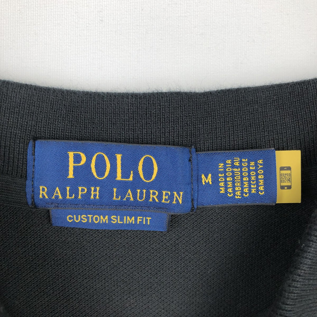 Ralph Lauren POLO RALPH LAUREN CUSTOM SLIM FIT Triple Pony Short-Sleeve Polo Shirt (Men's Size M) cotton black type Vintage Second Hand