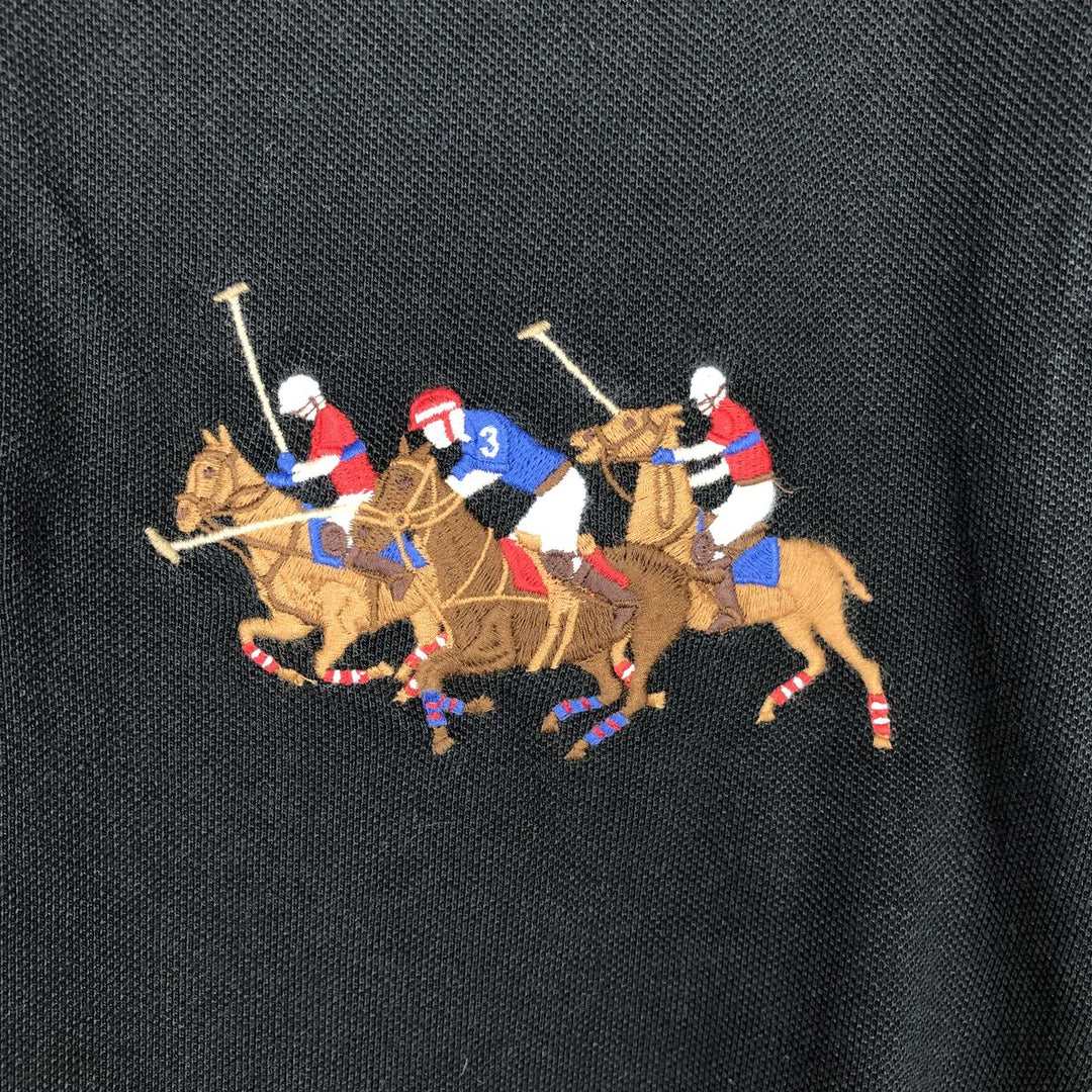 Ralph Lauren POLO RALPH LAUREN CUSTOM SLIM FIT Triple Pony Short-Sleeve Polo Shirt (Men's Size M) cotton black type Vintage Second Hand