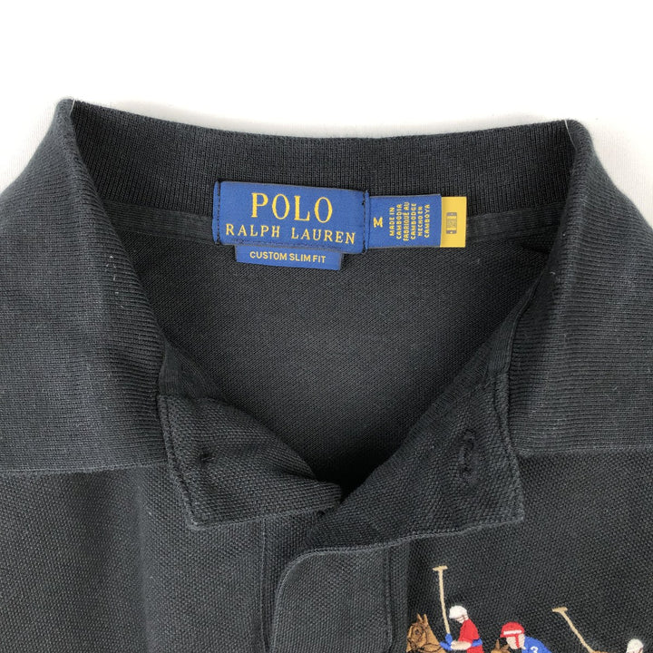 Ralph Lauren POLO RALPH LAUREN CUSTOM SLIM FIT Triple Pony Short-Sleeve Polo Shirt (Men's Size M) cotton black type Vintage Second Hand