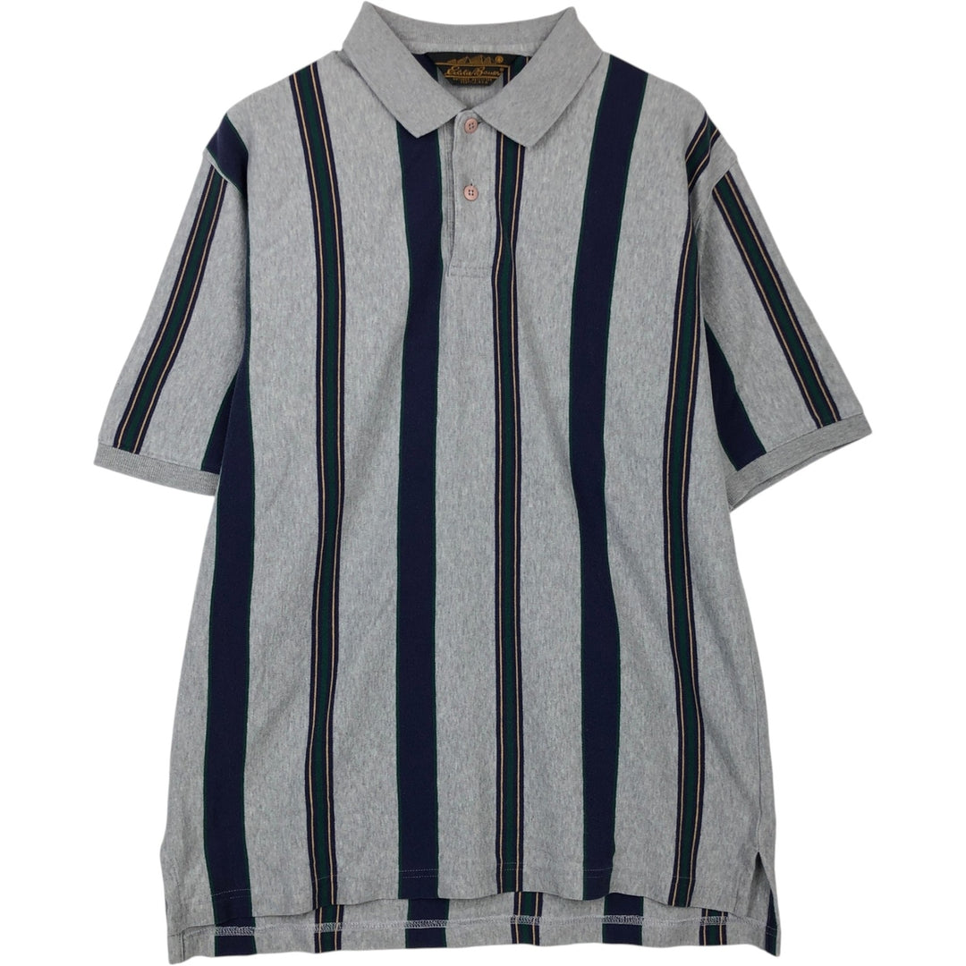 80s-90'S Eddie Bauer Multi-Striped Short-Sleeve Striped Polo Shirt, Men's Size L (Equivalent), Vintage cotton gray type Vintage Second Hand