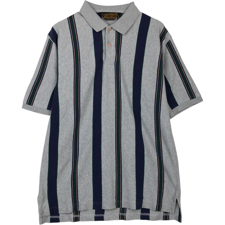80s-90'S Eddie Bauer Multi-Striped Short-Sleeve Striped Polo Shirt, Men's Size L (Equivalent), Vintage cotton gray type Vintage Second Hand
