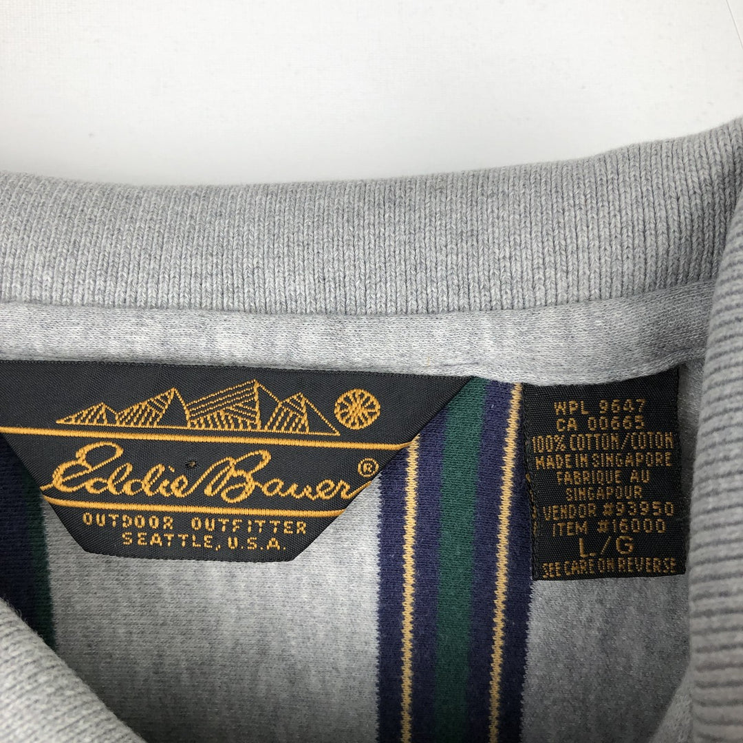 80s-90'S Eddie Bauer Multi-Striped Short-Sleeve Striped Polo Shirt, Men's Size L (Equivalent), Vintage cotton gray type Vintage Second Hand