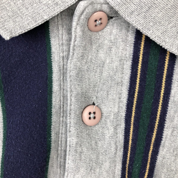 80s-90'S Eddie Bauer Multi-Striped Short-Sleeve Striped Polo Shirt, Men's Size L (Equivalent), Vintage cotton gray type Vintage Second Hand