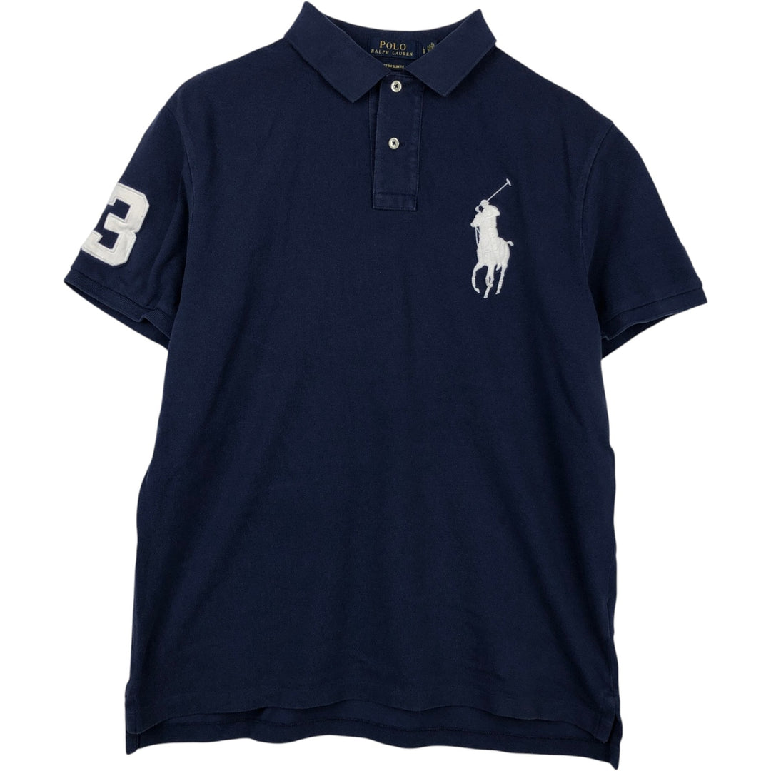 Ralph Lauren POLO RALPH LAUREN CUSTOM SLIM FIT Big Pony Short Sleeve Polo Shirt Men's L cotton navy blue type Vintage Second Hand