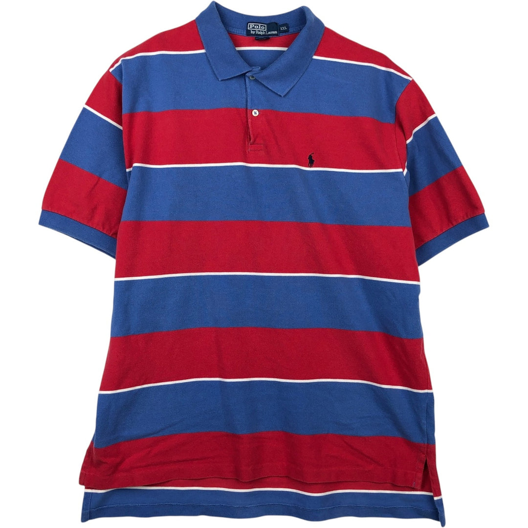 Ralph Lauren POLO by Ralph Lauren short sleeve striped polo shirt, men's XXL size cotton Blue type light blue Vintage Second Hand