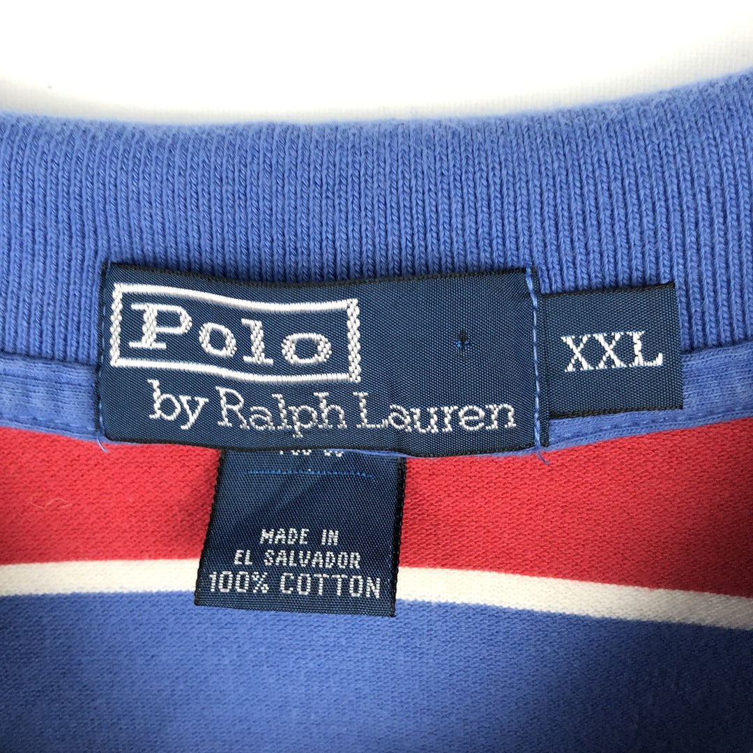 Ralph Lauren POLO by Ralph Lauren short sleeve striped polo shirt, men's XXL size cotton Blue type light blue Vintage Second Hand