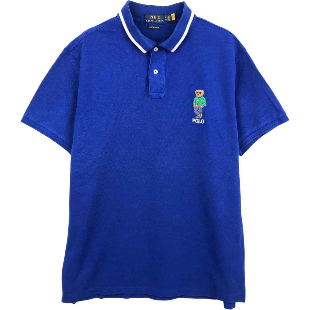 Ralph Lauren POLO RALPH LAUREN CUSTOM SLIM FIT Polo Bear Short-Sleeve Polo Shirt (Men's XL equivalent) cotton blue type Vintage Second Hand