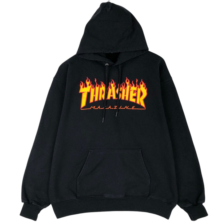 Thrasher Fire Pattern Pullover Hoodie, Men's Size M cotton black type Vintage Second Hand